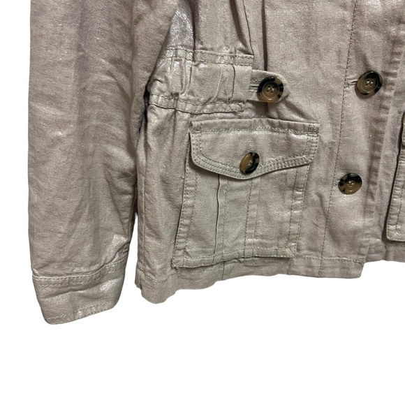 LIZ CLAIBORNE Nude Shimmer Lightweight Button Linen Blend Jacket, Size PM - Picture 3 of 14